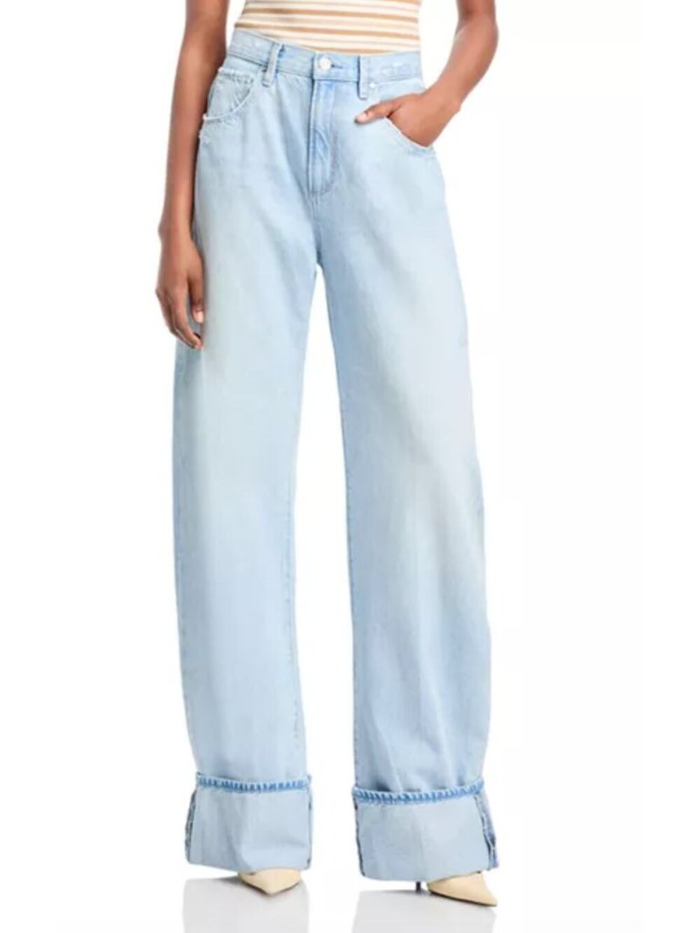 NWT PAIGE Arellia High Rise Wide Cuff Barrel Jeans Size 29 In Flowers Distressed